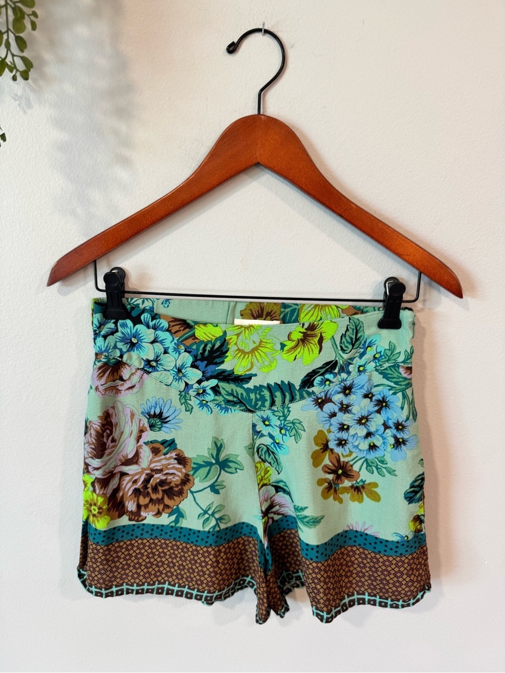 Anthropologie Maeve Mint Floral High-Waist Shorts Sz 0
